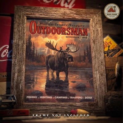 Vintage Bull Moose Art Print Hunting Magazine Deer Fishing Cabin Wall Decor Gift - Image 1 of 4