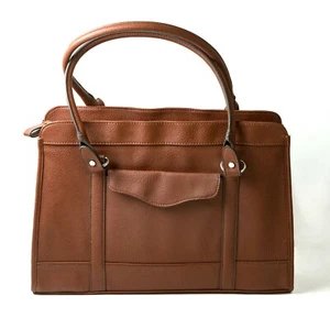 Borsa a mano grande Merona ecopelle marrone cognac borsa laptop piedi 2 manici - Foto 1 di 9