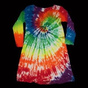 Tie Dye Ruffled Long Sleeve Dress Rainbow Spiral 8 Girl Hippie Tye Dyed - Picture 1 of 1