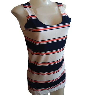 Camiseta sin mangas vintage mediana a rayas roja/blanca/azul cuello redondo años 80 1 de 1 para mujer Foto 1 de 4