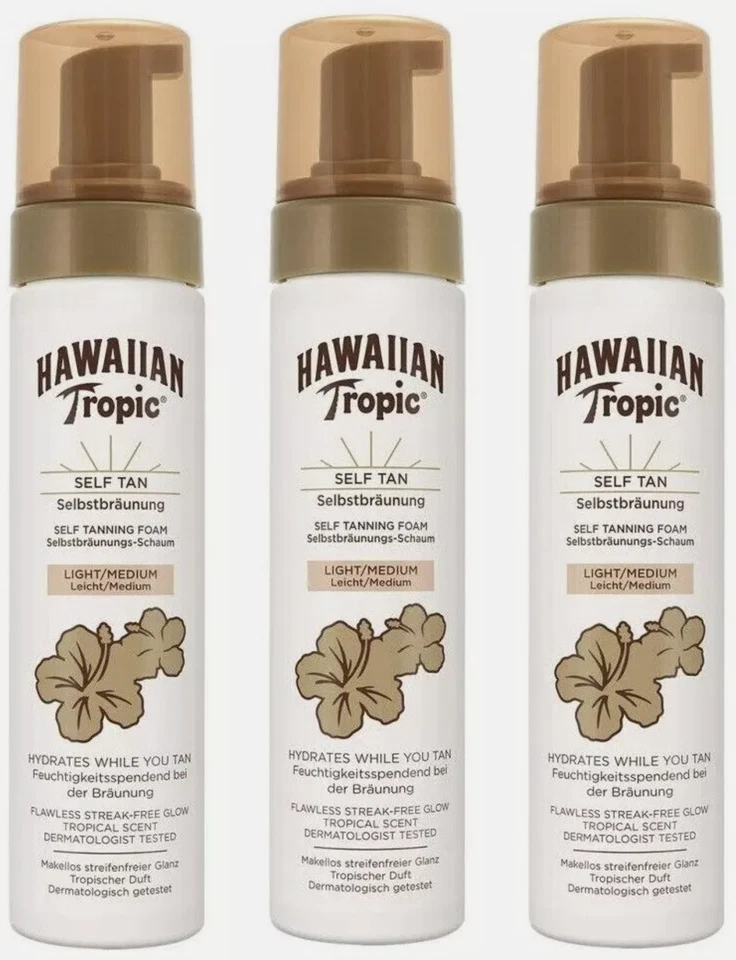 Hawaiian Self Tanning Foam Light/Medium 200ml x 3 - Image 1 of 1