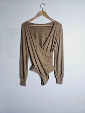 NWT Abercrombie And Fitch Long Sleeves Beige Faux Wrap Bodysuit Women's Size L