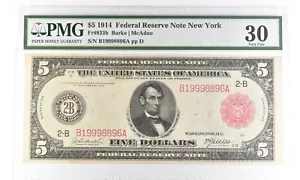 1914 $5 New York NY FRN Fr#833b Large Note Very Fine 30 PMG *5475 - Picture 1 of 3
