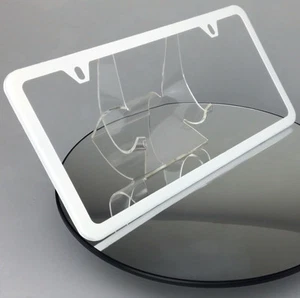 Powder Coated Flat White Stainless Steel License Plate 2 Hole Slim Frame Holder - Picture 1 of 9