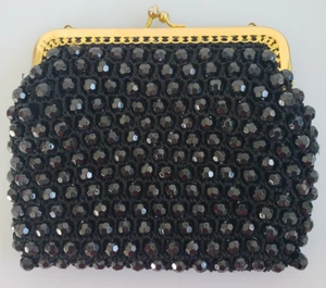 Vintage 1960's Made In ITALY For Ann Robin Black CROCHET BEADED Gold Frame Purse - Picture 1 of 8