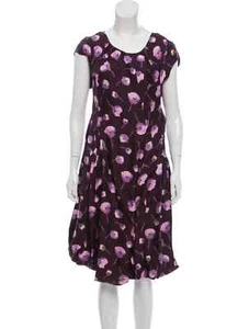 Nina Ricci Midikleid Seide Blumen L/10/42 Fr Pflaume Farbe Ballonsaum - Bild 1 von 3