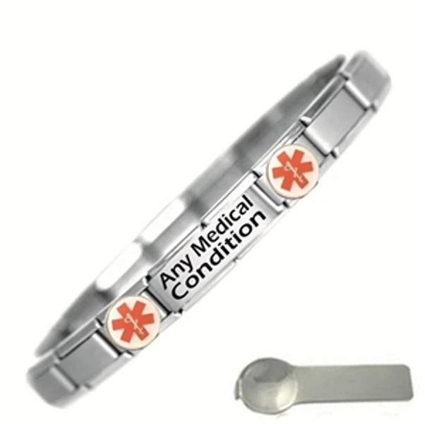 2 Symbol Custom Made Medical Alert Stainless Steel Bracelet - Adjustable