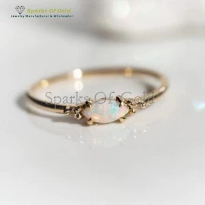 Anillo Marquesa Etíope Ópalo y Diamantes Oro Amarillo 14k Joyería Regalo Cumpleaños - Imagen 1 de 7