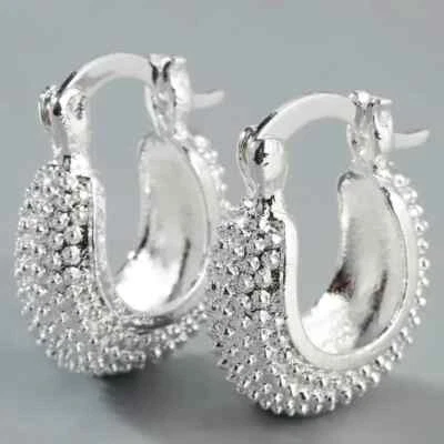 Silvery Chunky Hoop Earrings Silver Plated Ear Jewelry Personality Ornament Gift - Image 1 of 3