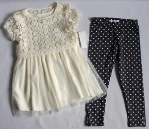 Self Esteem Little Girls 4/5 2-Piece Set Cream Tulle Tunic & Polka Dot Leggging - Picture 1 of 3
