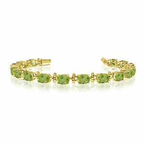 Ladies 10K Yellow Gold 7x5 mm Oval Natural Green Peridot Tennis Bracelet - Picture 1 of 3