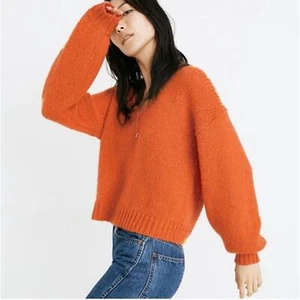 Madewell Alpaka Wollmischung Orange Kürbis Ballonärmel Grobstrick Pullover Small - Bild 1 von 8