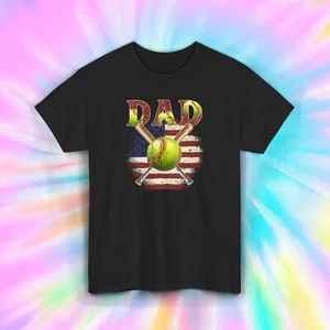 Softball Dad T-Shirt American Flag Patriotic Sports Gift Tee S-5XL - Picture 1 of 5