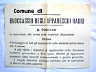 MANIFESTO BLOCCAGGIO DEGLI APPARECCHI RADIO, CENSURA REGIME FASCISTA, TIP. CREMA