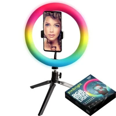 Pixibright LED Phone RGB Ring Light YouTube Tiktok Makeup Video Live Selfie 10" - Image 1 of 4