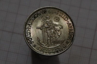 🧭 🇿🇦 SOUTH AFRICA SHILLING 1941 SILVER HIGH GRADE B70 #K1874 - Image 1 of 3