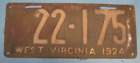 1924 West Virginia License Plate nice original