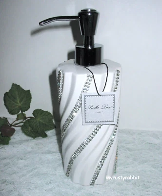 Bella Lux White Soap Dispenser with Rhinestone Swirl Accents - 8" Tall New - Image 1 of 3