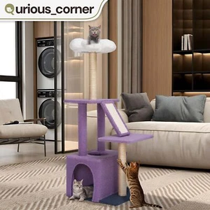 3 Tier Cat Condo Purple Kitty House Indoor w/ Scratching Post & Detachable Perch - Picture 1 of 11
