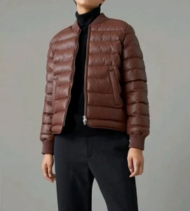 GESCHLOSSEN Echo braune weiche Lammfell Leder gesteppte Bomberjacke Puffer Gr. Small - Bild 1 von 12