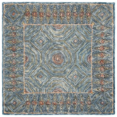 Micro-Loop Collection Accent Rug - 3' Square, Green & Blue, Handmade Wool, Id... - Image 1 of 4