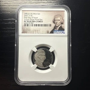 2021-S 5c NGC JEFFERSON NICKEL PF-70 ULTRA CAMEO FIRST DAY OF ISSUE - Picture 1 of 3