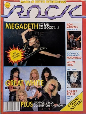 Rock Magazine August 1988 Megadeth, Great White, Maiden, Vinnie Vincent, KISS  - Image 1 of 4
