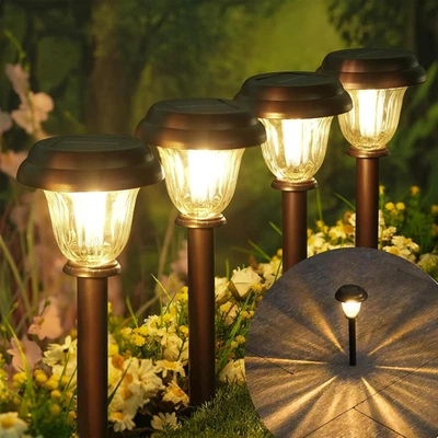 8 Pack Solar Lights Outdoor, Stainless Steel Glass Solar Pathway Lights, Auto On - Image 1 of 4