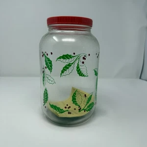 J. M. Werling Glasdose Stechpalme Weihnachten 10" Schraubverschluss Kunststoffdeckel Keksdose Vintage - Bild 1 von 5