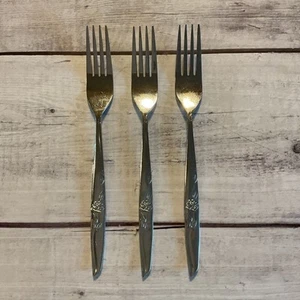 Echo Eterna EKS23 Stainless Flatware 3 Dinner Forks Single Rose Floral Korea - Picture 1 of 8