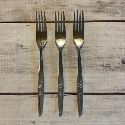 Echo Eterna EKS23 Stainless Flatware 3 Dinner Forks Single Rose Floral Korea - Image 1 of 4