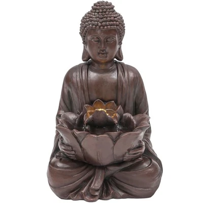 18.9" H Buddha Outdoor Water Fountain with Lights and Pump,Zen Style Relaxing... - Image 1 of 4