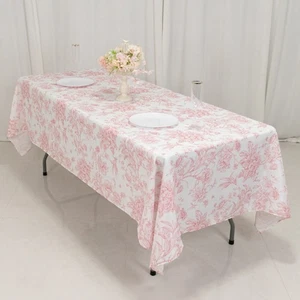 60" x 102" Pink French Toile Pattern Polyester Rectangular Tablecloth - Picture 1 of 8