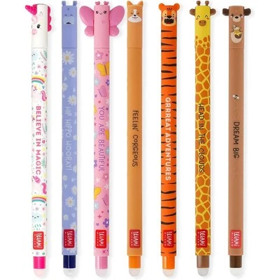 LEGAMI 7er Set Gel Schreiber Stifte Set löschbar radierbar EINHORN TIGER BÄR....