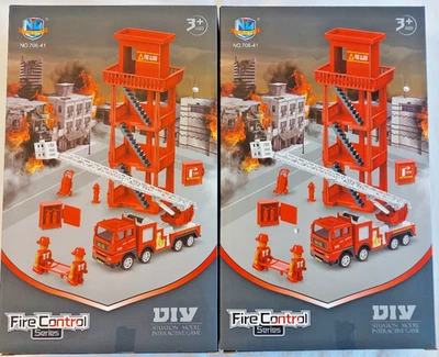 2 Stk. Spielzeugset Feuerwehrauto mit Turm Kinder Kinderfahrzeuge Feuerwehr NEU - Bild 1 von 3