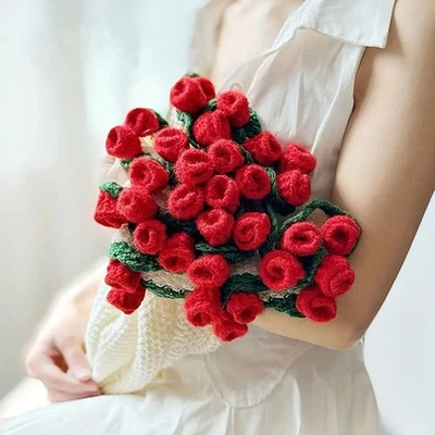 手工编织玫瑰花卉毯 43.31 英寸客厅卧室装饰 - 舒适 — 第 1/4 张图片