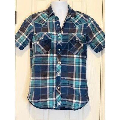 Fossil Men’s Western Pearl Snap Shirt Small Blue Plaid Y2K Cowboy Rodeo Western - Image 1 of 4
