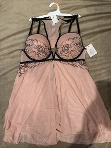 Lencería Auden, 2 piezas rosa hielo/negro, nueva, talla mediana - Imagen 1 de 4