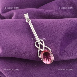 925 Argento Rosa Naturale Tormalina Mamma Alla Moda Unico Artigianale Pendente - Foto 1 di 9
