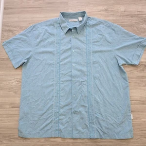 Camisa Cubavera Cubana Abotonada Para Hombre XXL Azul Bordada Manga Corta - Imagen 1 de 9