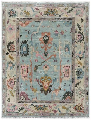 Alfombras de salón tradicionales hechas a mano turquesa 9x12 Lt. alfombra de piso moderna Foto 1 de 4