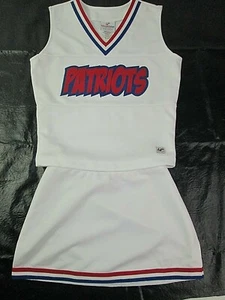 PATRIOTS Child Cheerleader Uniform Outfit Costume 30" TOP 22 Elastic Skirt White - Picture 1 of 6
