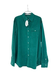 Criquet Mens XL Green Corduroy Button-Down Shirt 100% Cotton Long Sleeves - Picture 1 of 8
