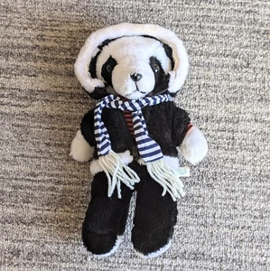 Vintage - 1983 Interpur Avon 12” Panda Bear Plush, Striped Scarf & Zip Up Hoodie - Picture 1 of 9