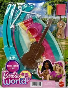 Barbie Hammock Set with 7 Camping Accessories: Swinging Hammock, Guitar, Puppy - Picture 1 of 4
