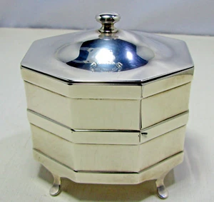 Shreve, Crump & Low Sterling Octagonal Banded Tea Caddy w Hidden Hinge & Crest - Picture 1 of 12