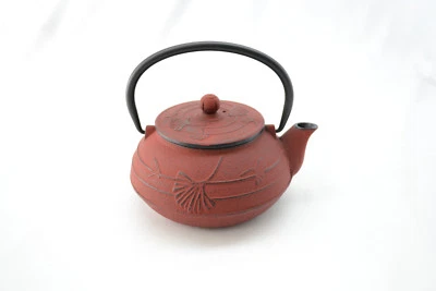 Red Cast Iron Teapot, Enamelized Interior, Includes Stainless Steel Strainer - Image 1 of 3
