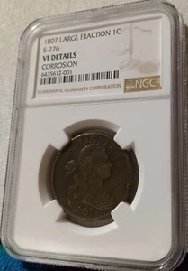 1807 Draped Bust Large Cent, S-276, Large Fraction, NGC VF details, Mint error - Picture 1 of 4