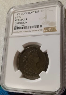 1807 Draped Bust Large Cent, S-276, Large Fraction, NGC VF details, Mint error - Image 1 of 4