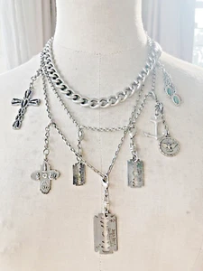 NR Jean Paul GAULTIER Belt Chain Necklace Rose Cross Blade Notre Dame Bag Charm - Picture 1 of 21